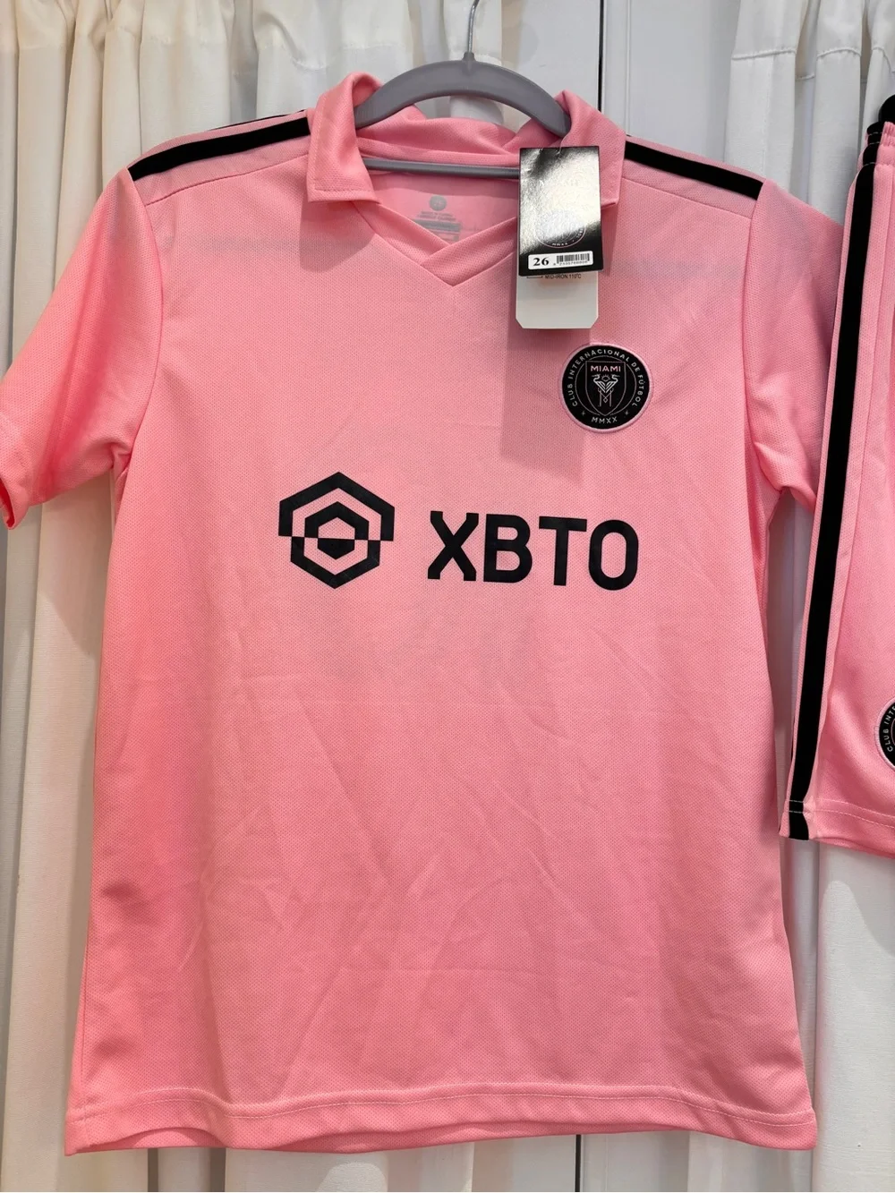 miami Pink Soccer Set Jersey & Shorts with Black Tag and Embroidered Crest